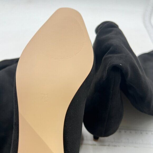 Black Women Stretchy Knee High Boots Closed Toe Kitten Heels Winter Long Boots - Picture 5 of 7